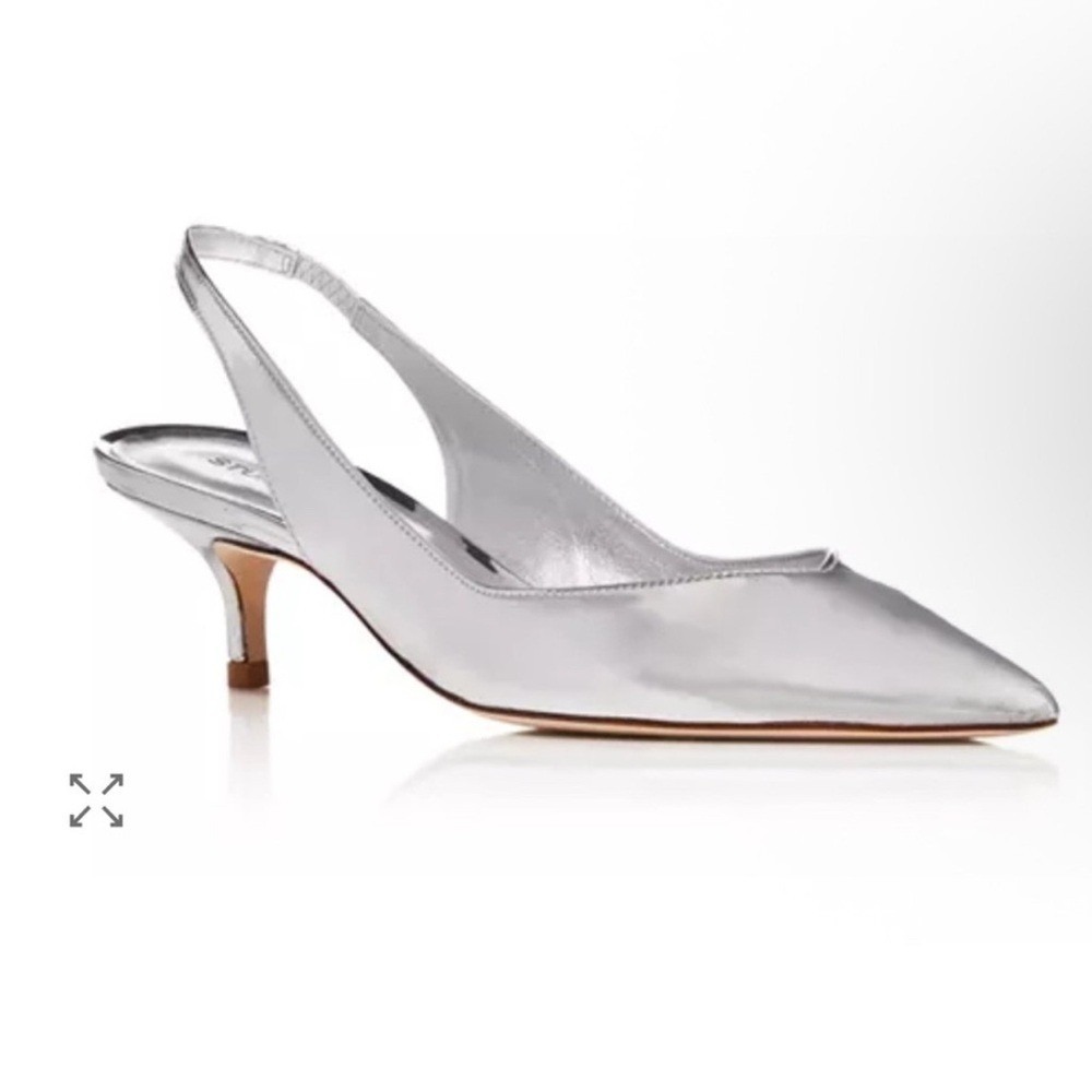 Stuart Weitzman Eva 50 Silver‎ Slingback Pumps 6.5 New $450 Retail
